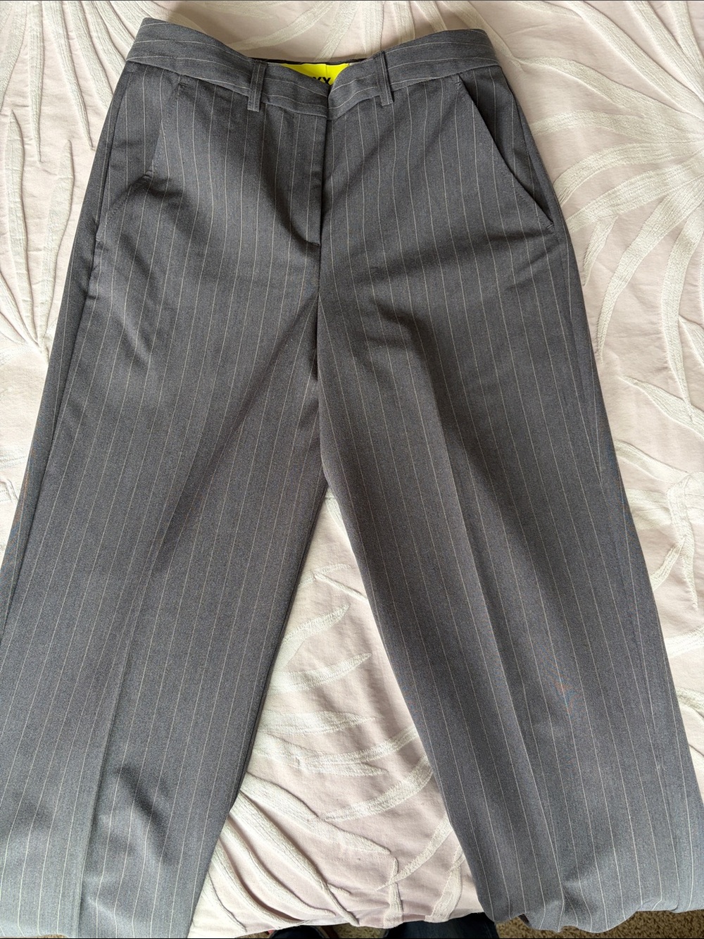 Gray Pinstripe Trousers - High Waisted